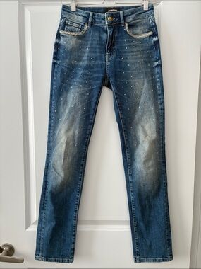 Desigual Size 24 Rhinestone Embellished Jeans Stretch Denim - Medium Wash